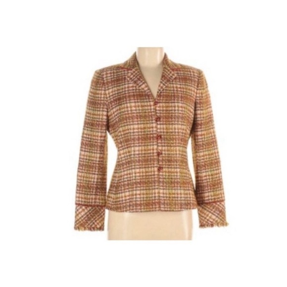 Kasper Tweed 2 piece Suit Blazer jacket & Skirt  14 petite orange/cream/green - Picture 1 of 8